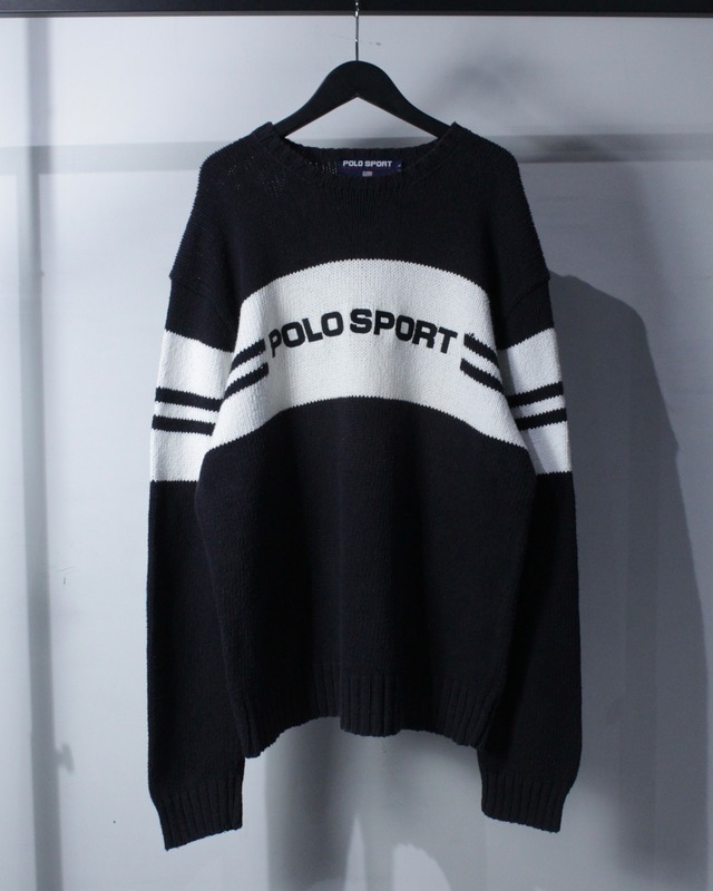 【Caka BLACK】90's "POLO SPORT" Vintage Logo Embroidery Cotton Knit