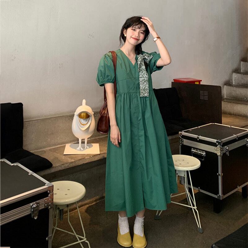 スタイルスリーブドレス サマーVネックルーズスリムスカート 夏物 萌量不足86933942819