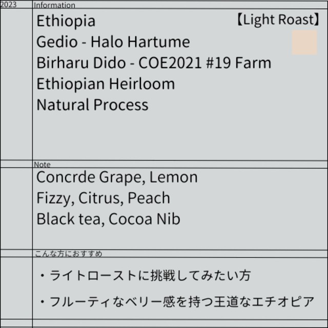 Ethiopia-Gedio/Halo Hartume/Birharu Dido-COE2021 #19 Farm/Light