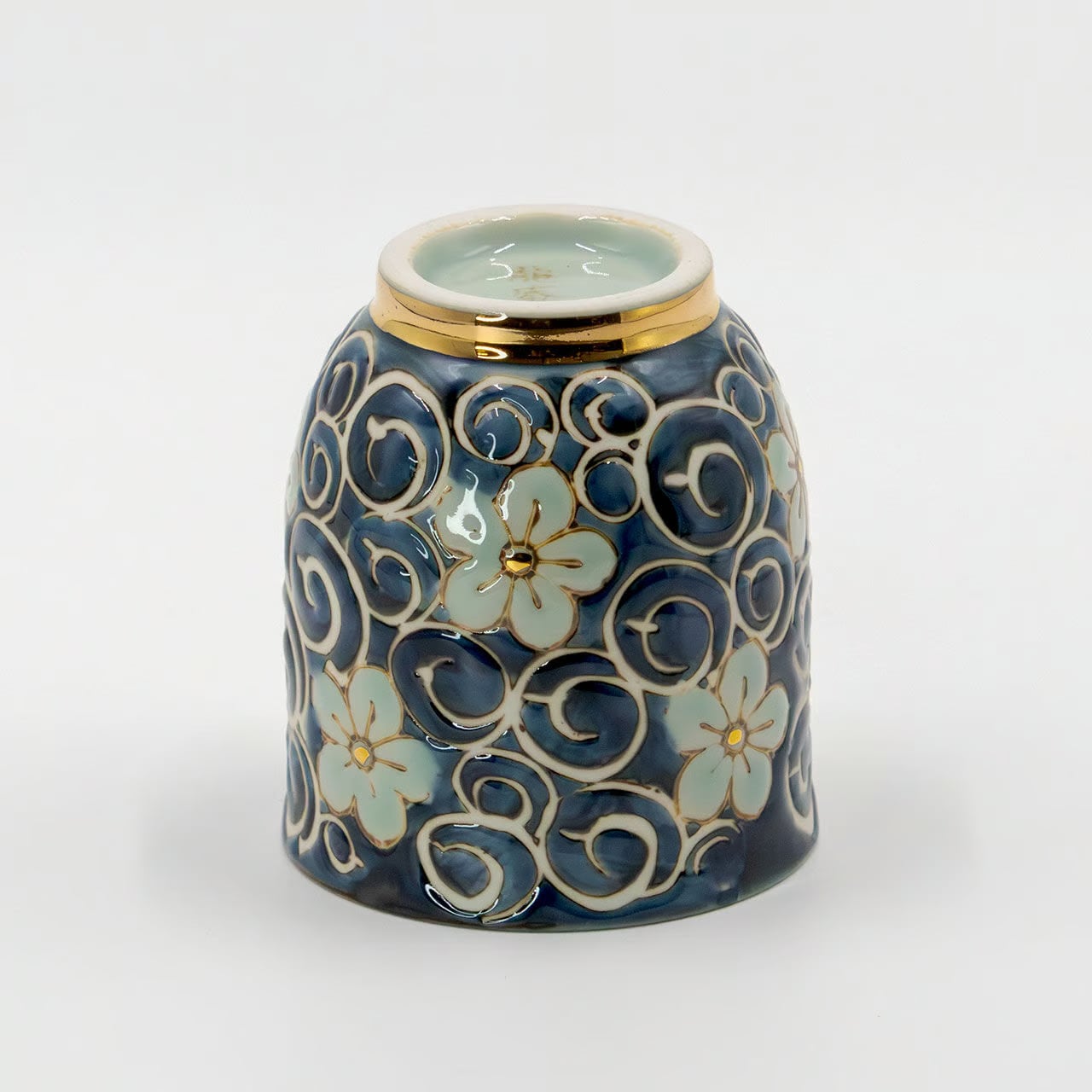 青い竹模様の陶器湯呑み 湯呑み（青緑) | 明山 オンラインショップ