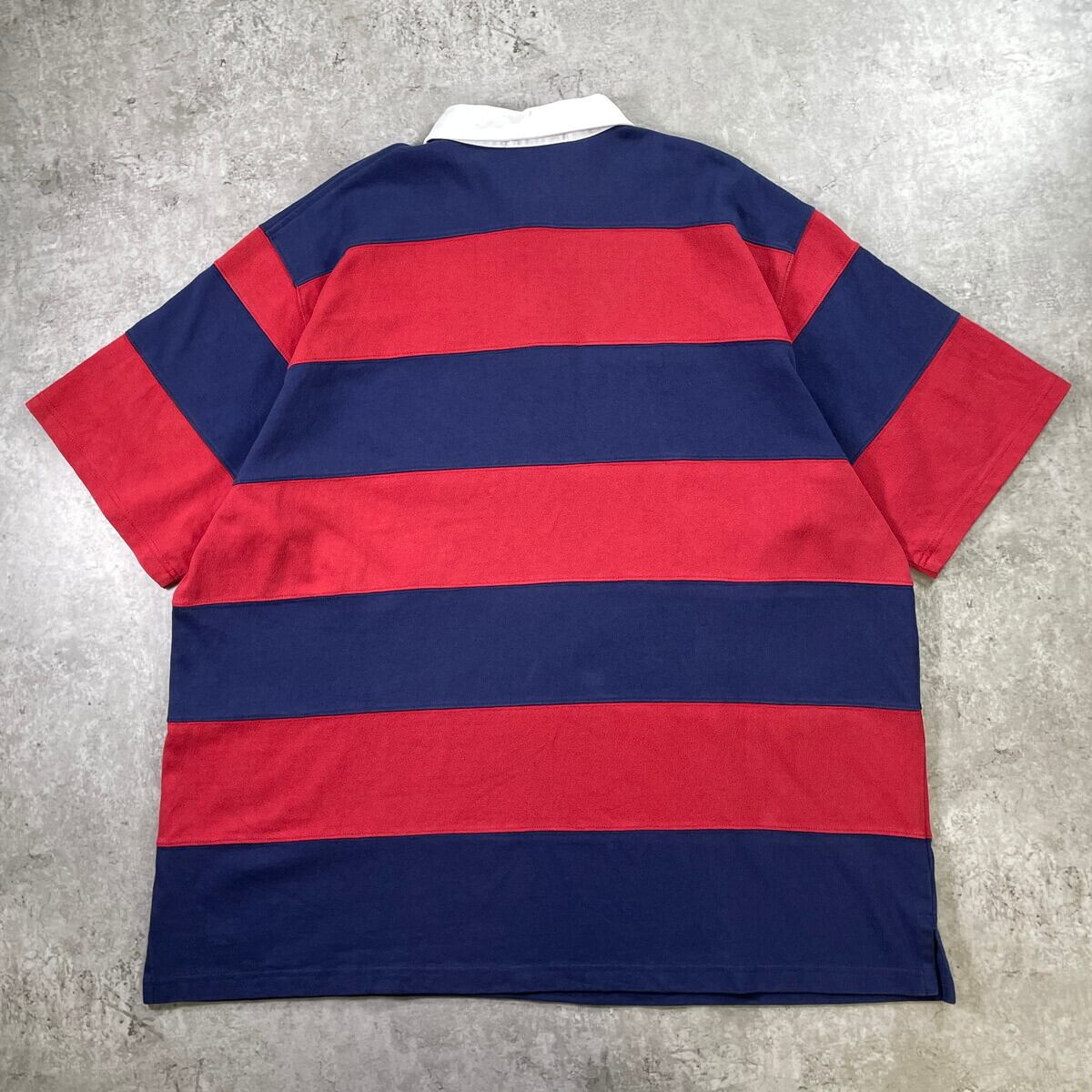 好配色☆90s ポロバイラルフローレン 太ボーダー 刺繍ロゴ ラガーシャツ L 90年代 Polo by Ralph Lauren ポロバイラルフローレン ボーダー 半袖