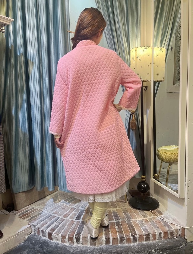 60's70's flower embroidery pink  quilting coat