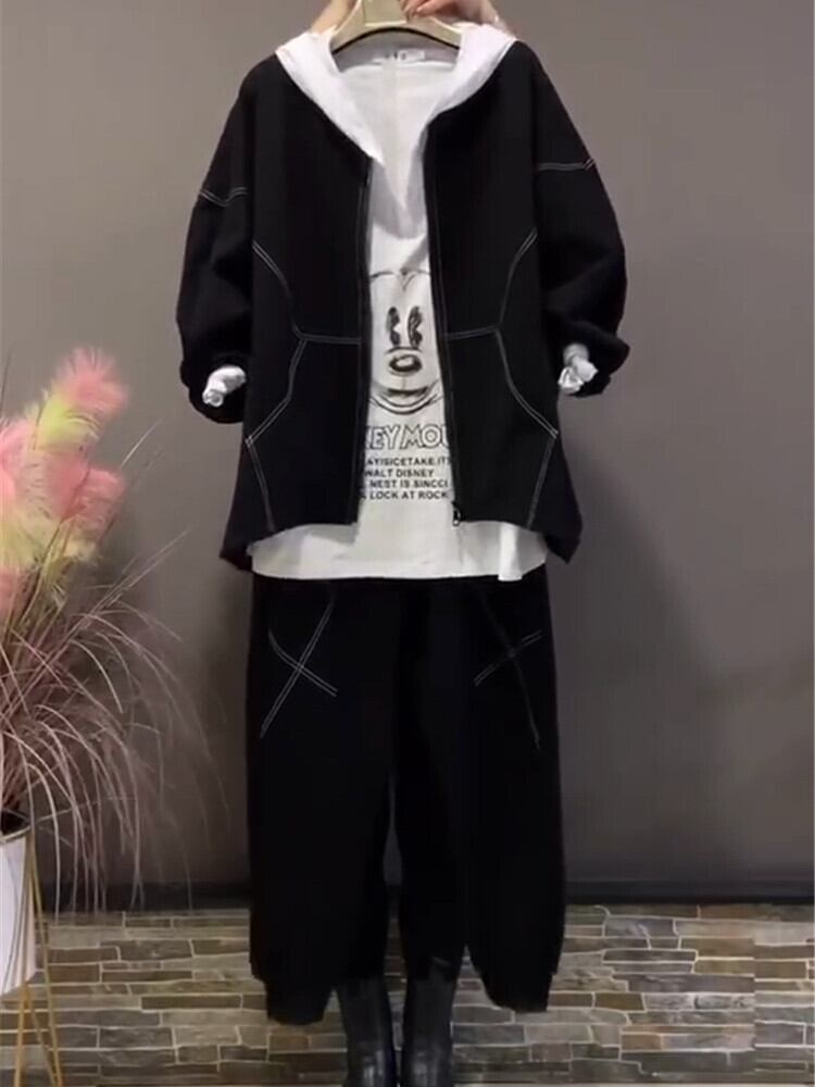 フードセーター シャツ スプリングスタイルパンツ 大きめサイズ 春物 ミックスインファッション67326749361