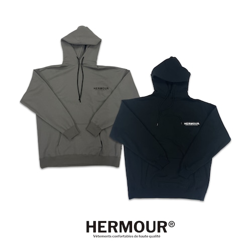 HE-121 HERMOUR SETUP COLLECTION LOGO HOODIE【BLACK / GRAY】