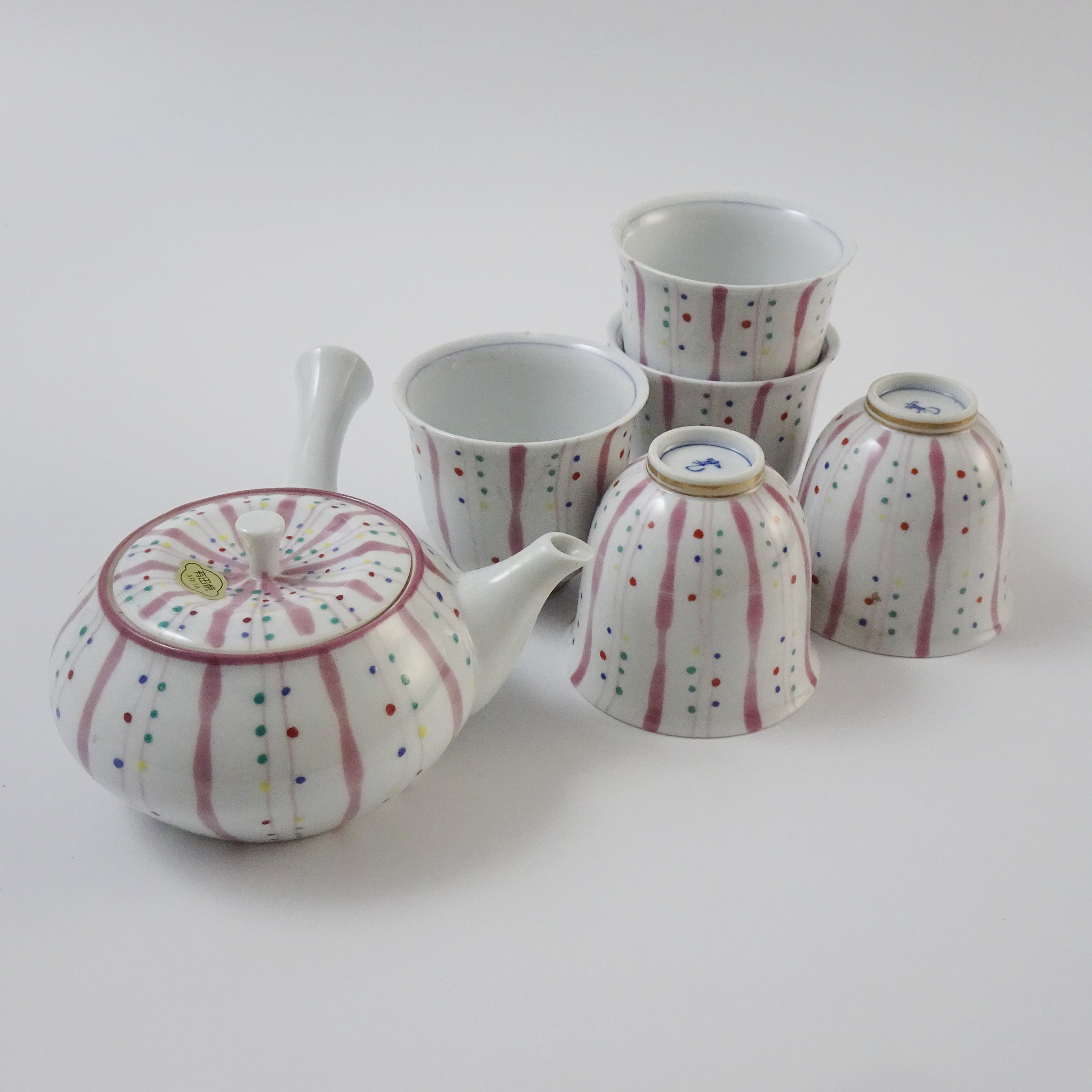 伊万里焼 釉裏紅水玉十草 急須茶器セット(茶こしなし)