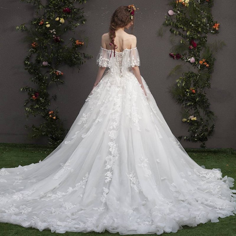 ウェディングドレス ホワイト レース 復古調 高級レース ウェディング