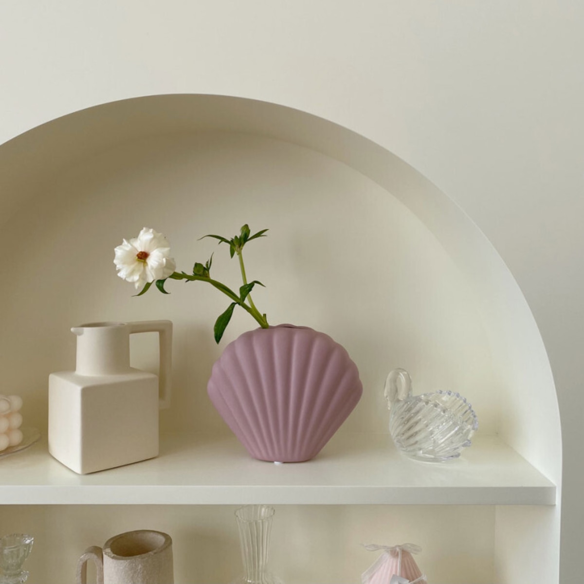 shell ceramic vase / シェル 貝殻 セラミック ベース 花瓶 造花 