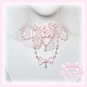 ♡ Cherry blossom  パールチェーン 桜モチーフ パステルフリルリボンチョーカー white ♡