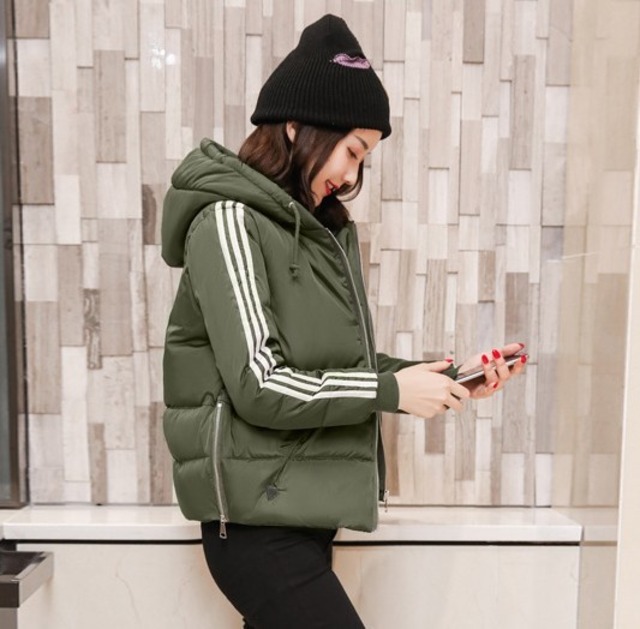 ダウンジャケット レディース カジュアル アウター スポーティー ストリート 無地 アスレジャー トレンド ライン入り バイカラー フード付き フーディー 韓国 オルチャン 韓国ファッション 新作 秋冬 秋 冬 3colors Ut 329 Musubi Me 韓国 オルチャン レディース