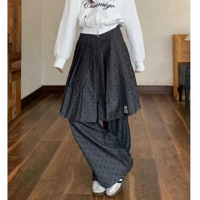 dot pleated layered skirt-pants　ドットプリーツレイヤードスカートパンツ　J2131