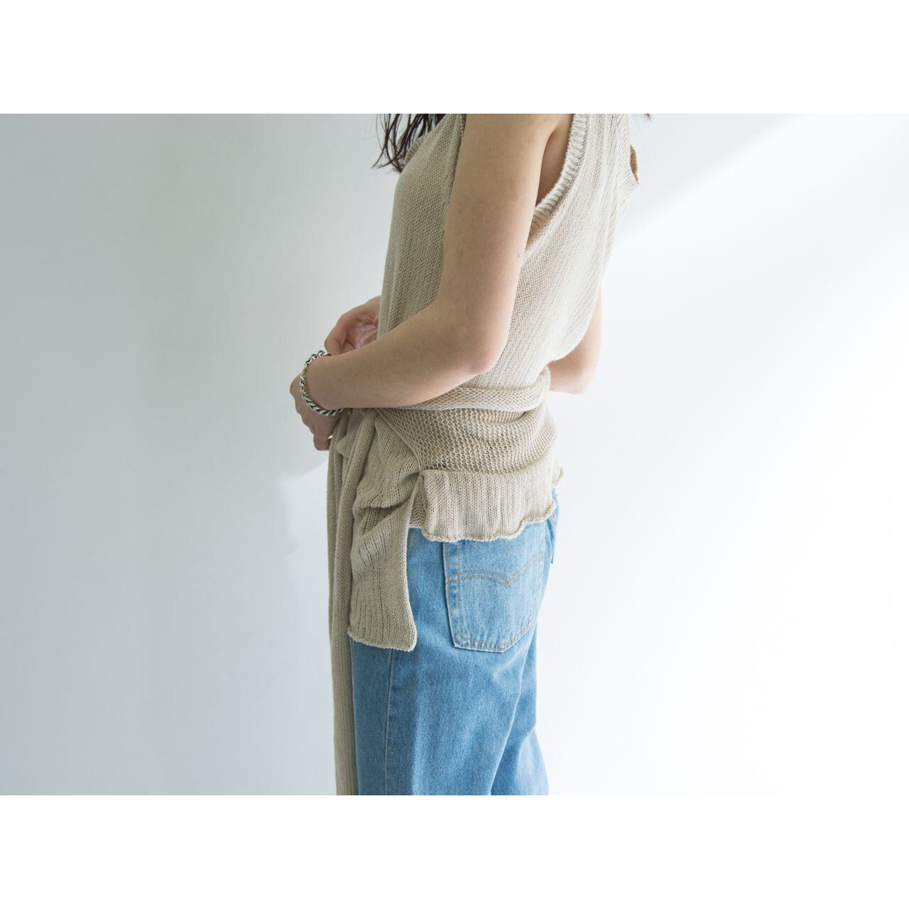 【Y's】Made in Japan linen-cotton sleeveless knit pullover（ワイズ 日本製リネンコットンノースリーブニットプルオーバー）3d