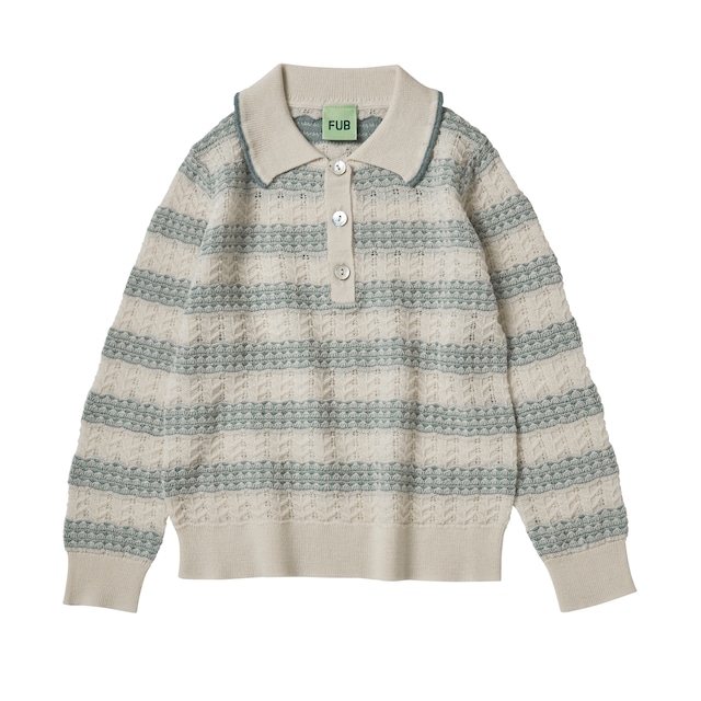 FUB / Pointelle Polo - ecru/misty green