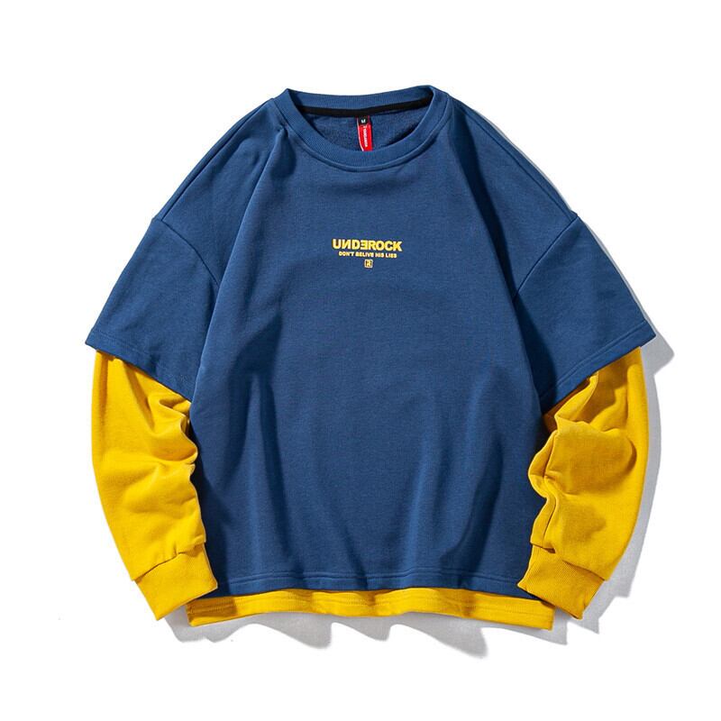 【新作】【送料無料】 Yidao Vintage 20 Autumn Loose ese Simple ArtBoysオールマッチカラーマッチングロングスリーブフェイクツーピーススウェットシャツ-Alibaba 長袖 オータム 秋物 ビンテージ hip6-161164258964006