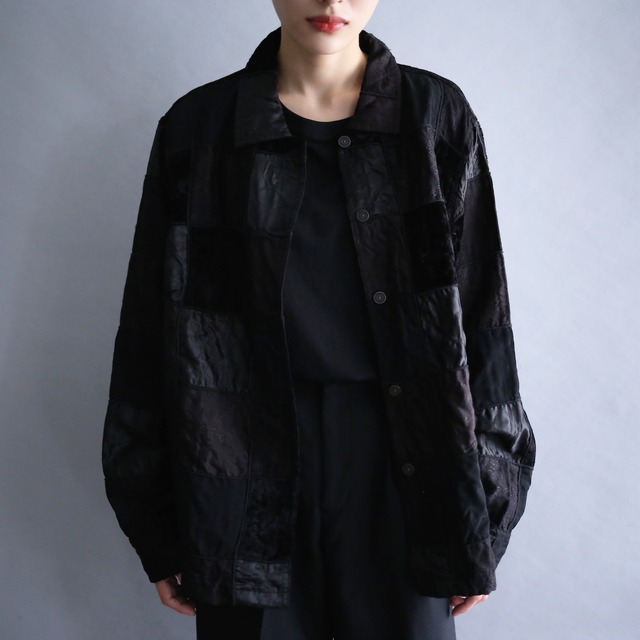 black one-tone multi fabric panel pattern jacket