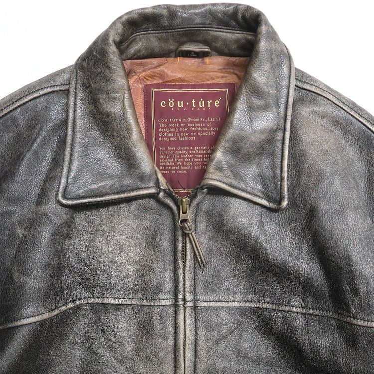 古着 cou・ture 本革 レザージャケット ブルゾン ブラック？ 表記：XL