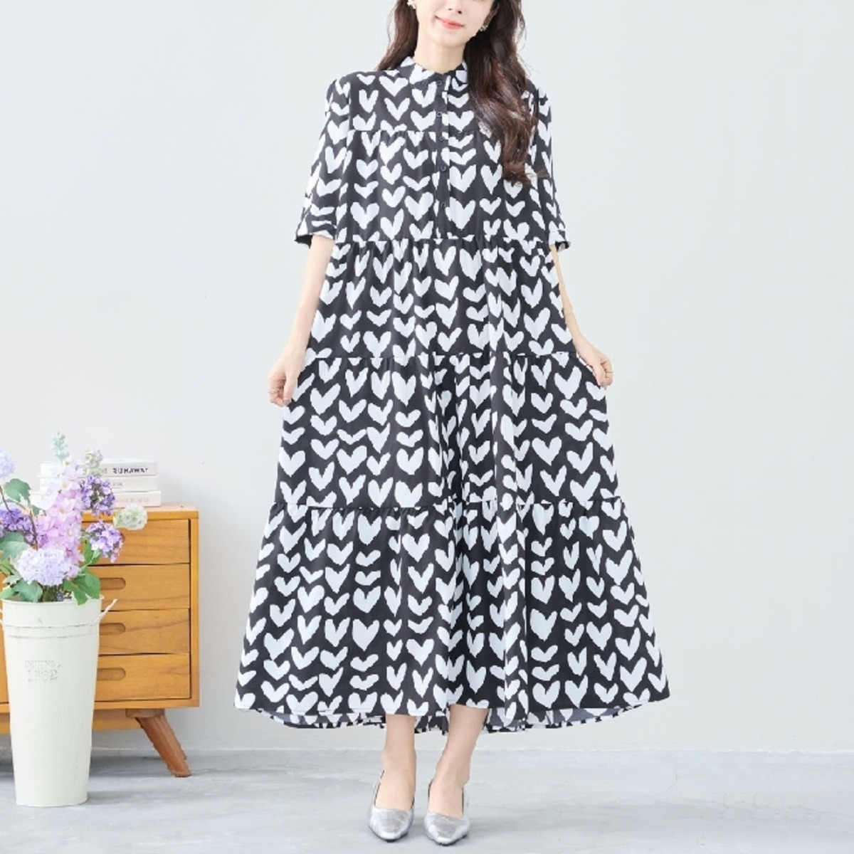 新品未使用】ラッフルカラーワンピース♡きれい♡ロング♡デート  