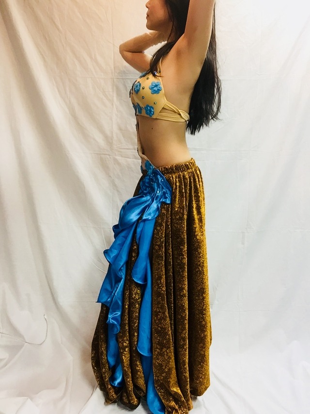 エジプト製 ベリーダンス衣装 コスチューム 水色 ゴールド Shamirajapan