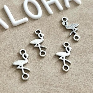 【2個】フラミンゴ上下カンミニチャーム/シルバーカラー