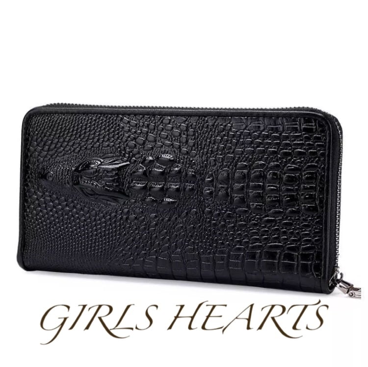 送料無料ブラック黒ワニ革クロコダイル高級フェイクレザーショルダーハンドバッグ財布