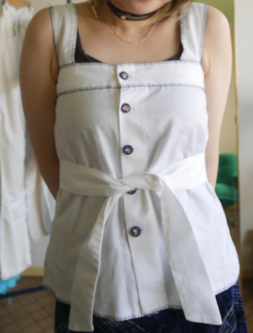 70s-80s VINTAGE White Cotton Belted Bustier Top
