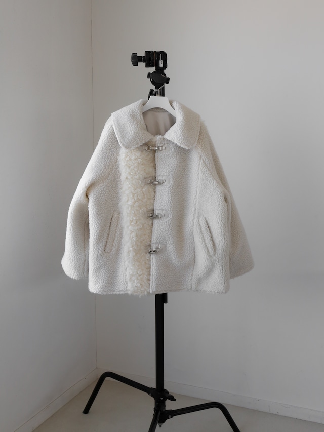 reversible patchwork mouton coat（ivory）