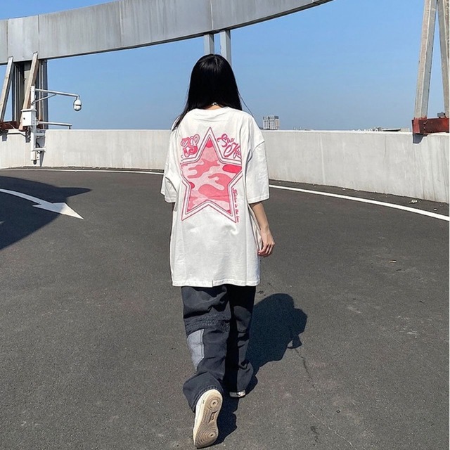 カモフラモチーフロゴビッグスターグラフィックバックプリントTシャツ 2col   R01962