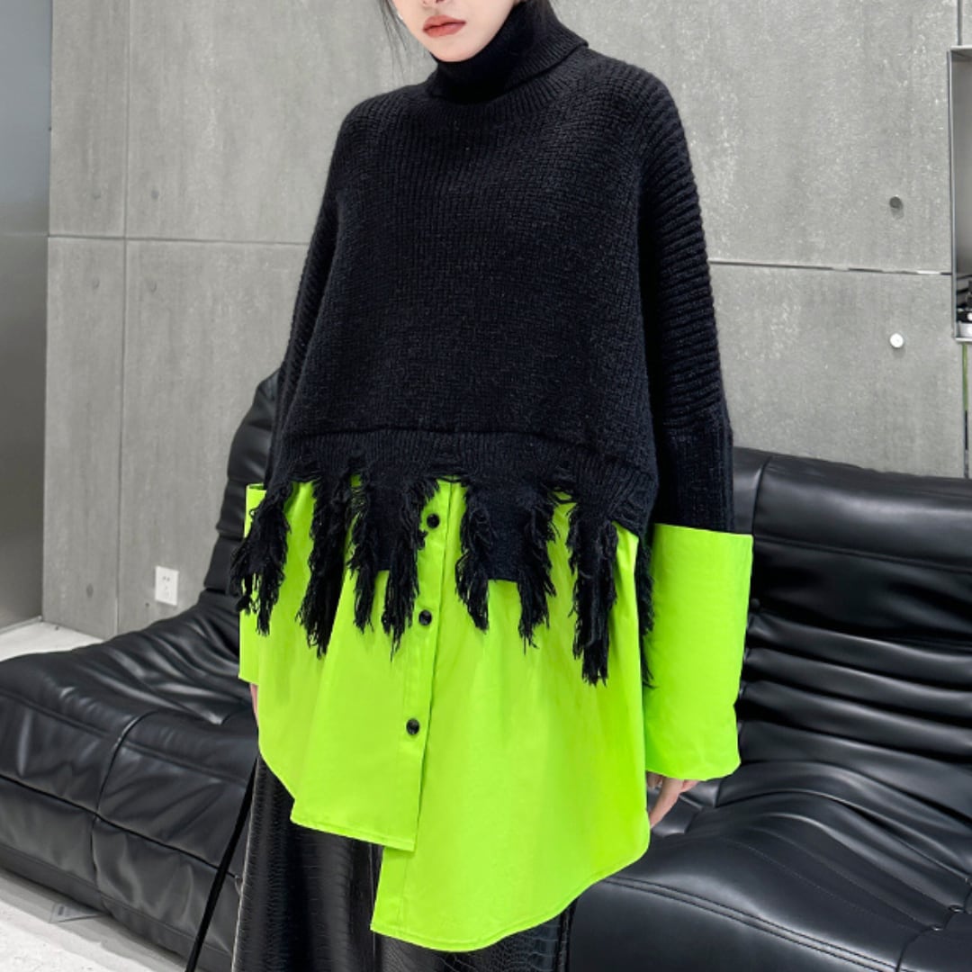 NEON FRINGE TURTLE KNIT 2colors M-8223
