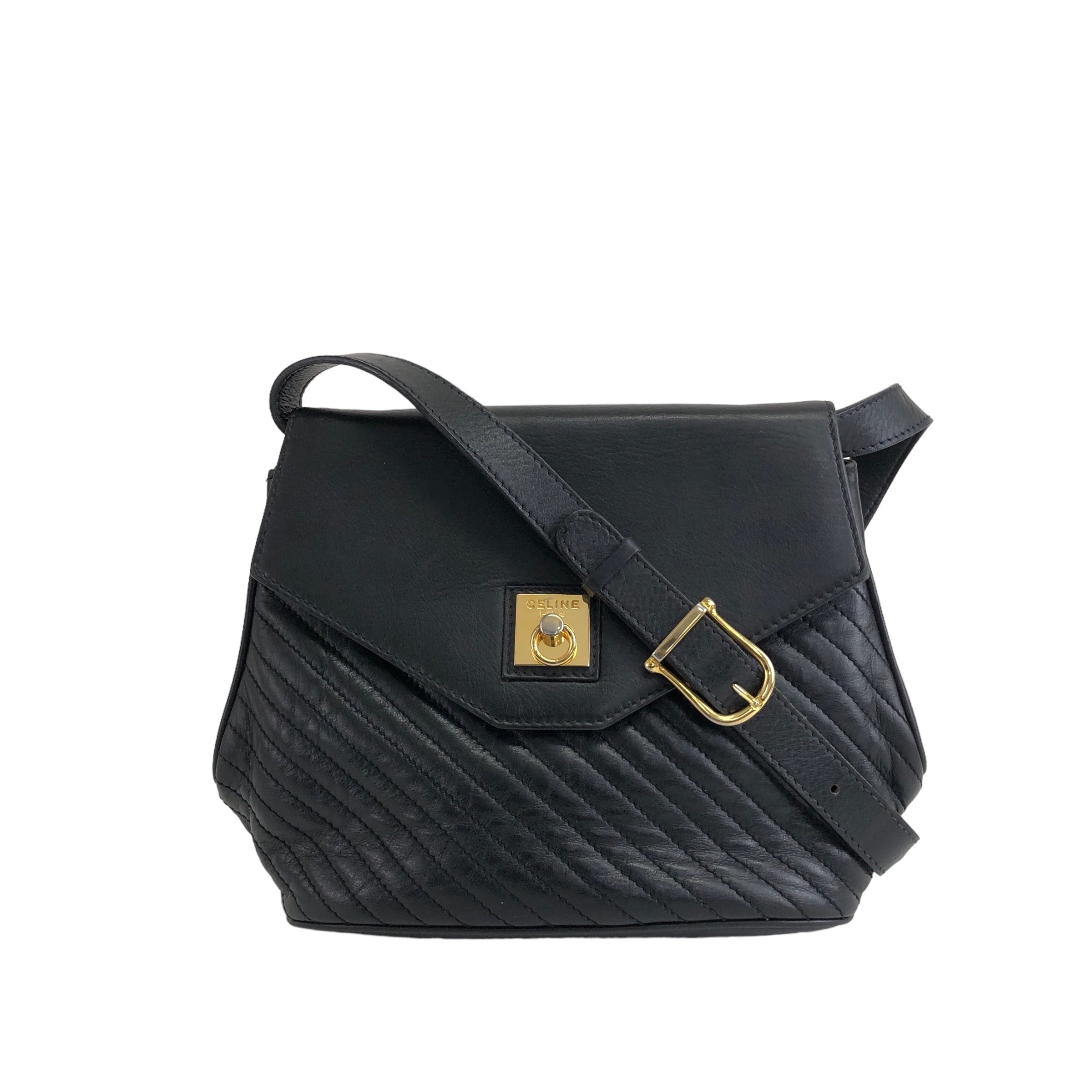 CELINE セリーヌ ガンチーニ レザー バイアステッチ ショルダーバッグ