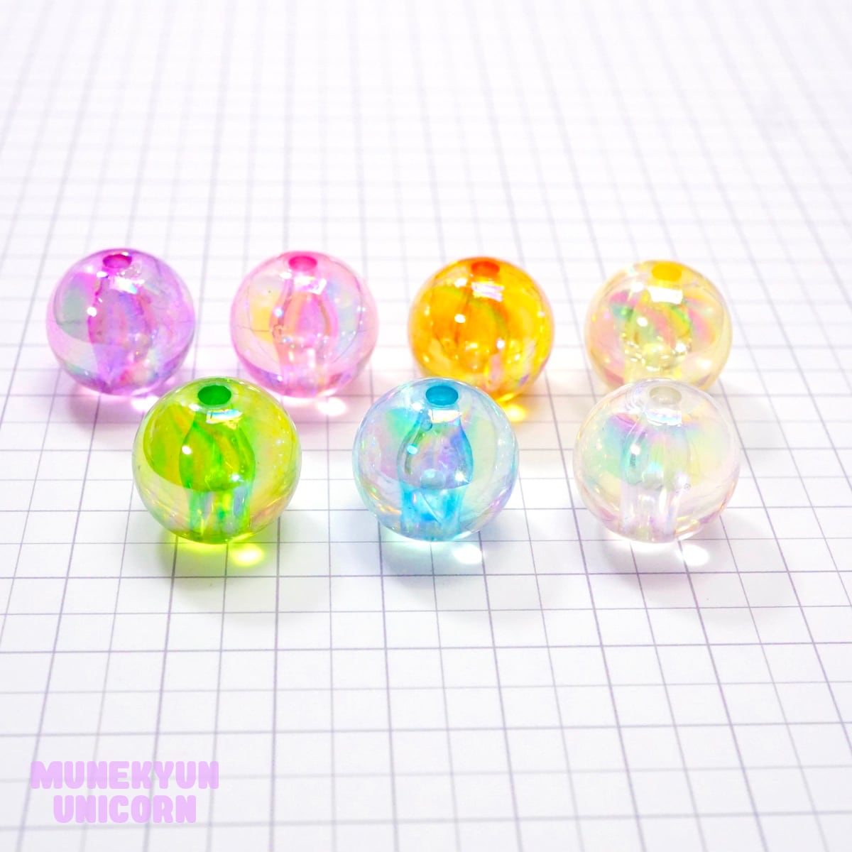 400-16mm【3個】16mm オーロラ魔法 クリア ボール ビーズ【7色展開