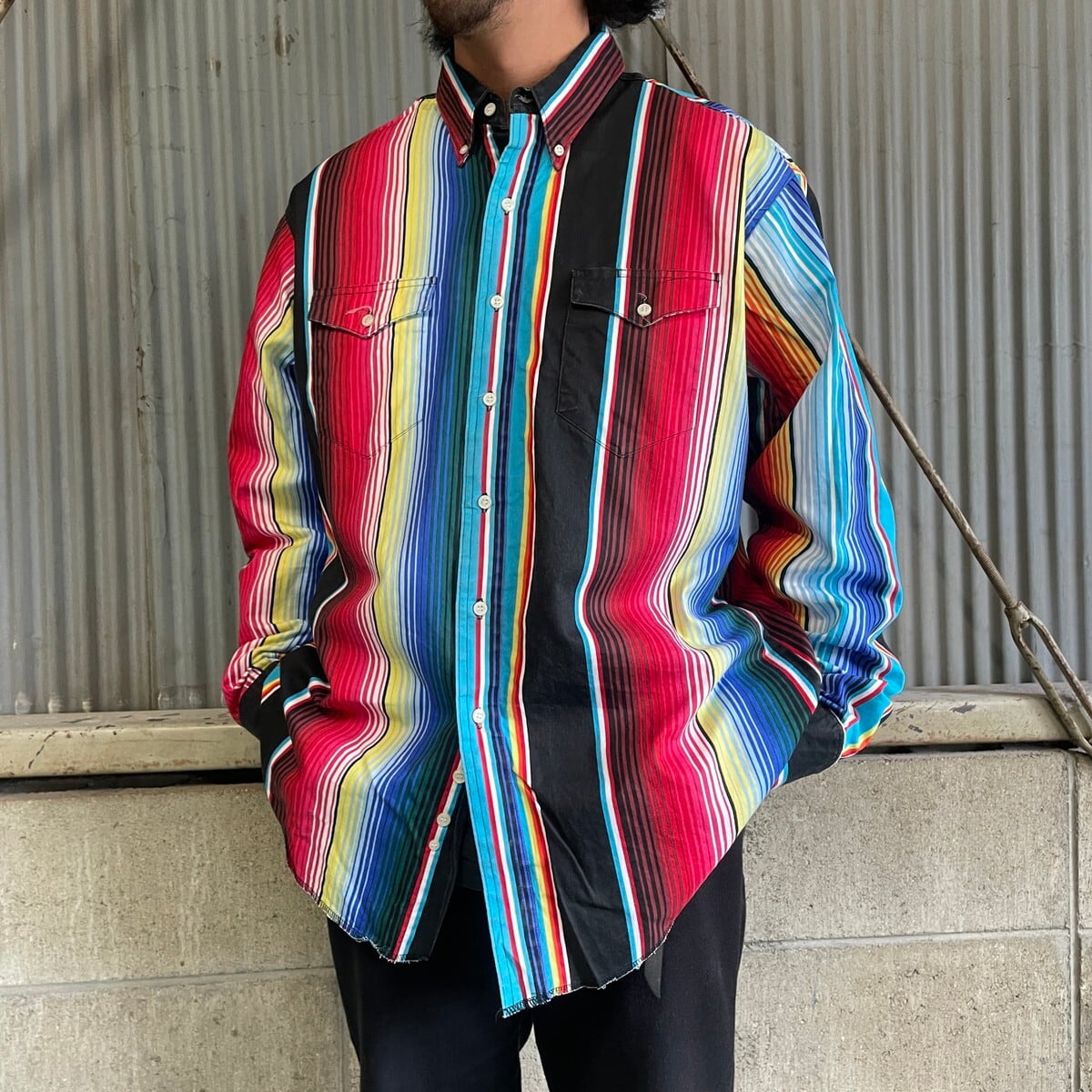 90年代 Wrangler ラングラー マルチストライプ 長袖 コットンシャツ