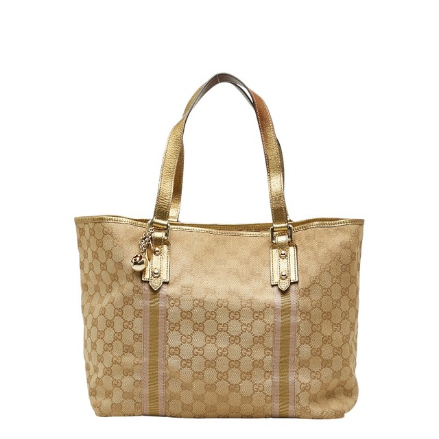 グッチ GGキャンバス シェリーライン トートバッグ ハンドバッグ 139260 ブラウン ゴールド キャンバス レザー レディース GUCCI 【中古】