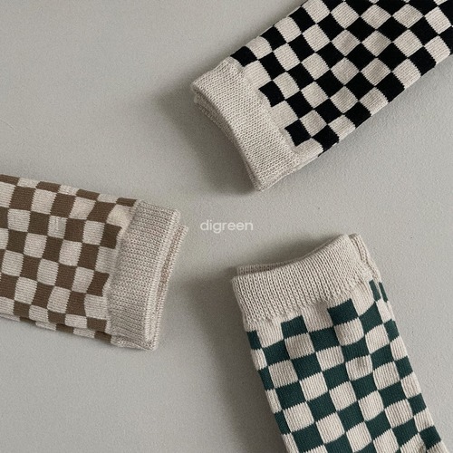 【予約　2024 spring】checkerboard socks 3pcs set〔チェッカーボードソックス3足セット〕　digreen