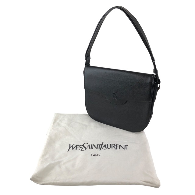 Yves Saint Laurent イヴ・サンローラン ショルダーバッグ ブラック YSL型押し レザー vintage ヴィンテージ オールド kua56p