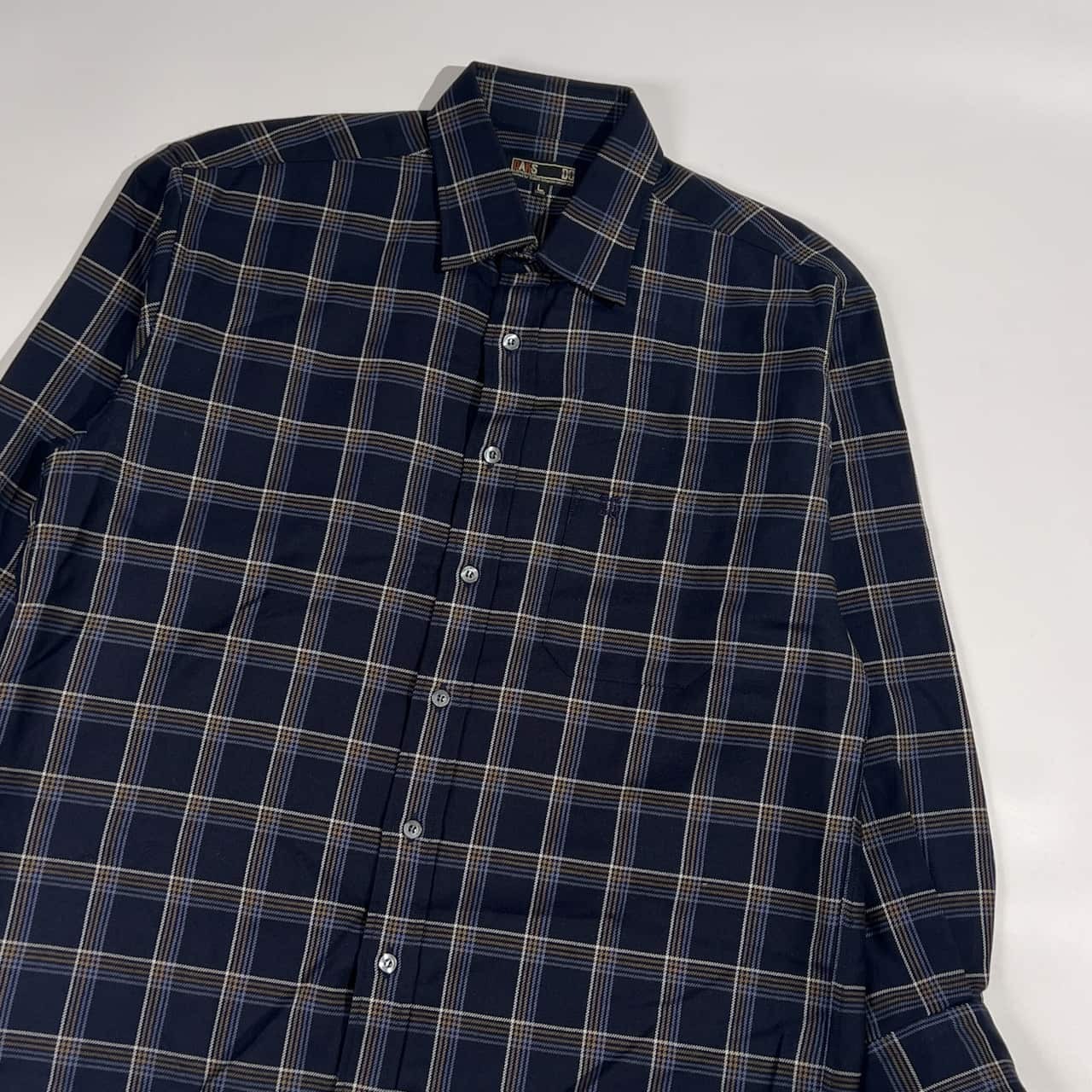 DAKS ダックス チェック 長袖シャツ L/ネイビー系 メンズ