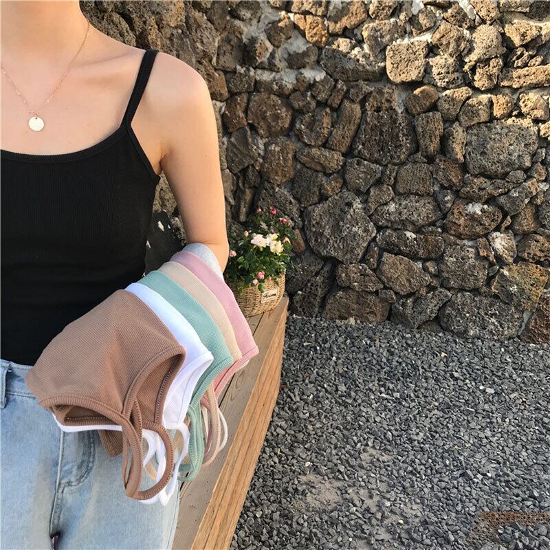 スリングの女性のショートボトミング、夏と外はセクシーなスリムなトップスを着用し、学生はオールマッチの黒のストレッチニットベスト 1号婦人215462042