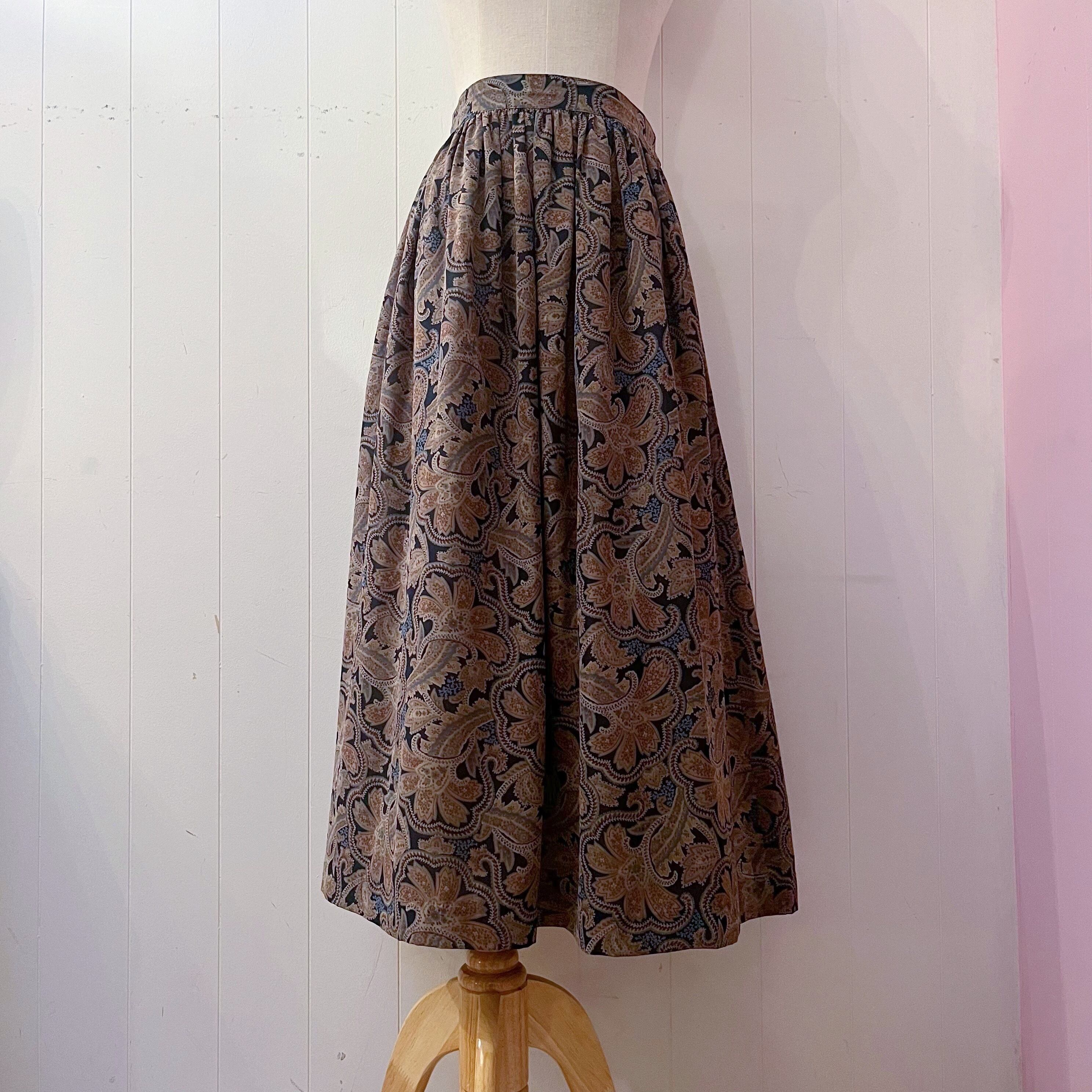 navy beige botanical flare skirt