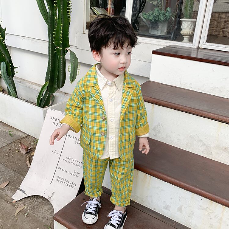 80 130 2点セット ジャケット パンツ 韓国子供服 子供服 男の子 女の子 スーツ フォーマル イエロー Q Toworld キュート ワールド 子供服 メール便は何点でも送料の合計は280円