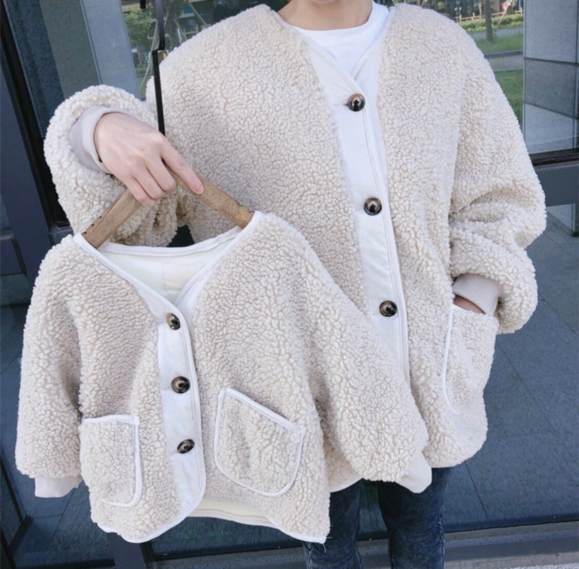 【即納】親子おそろい ふんわり裏起毛 ボアコート》》》》》》》》》》》》親子コーデ ボア コート