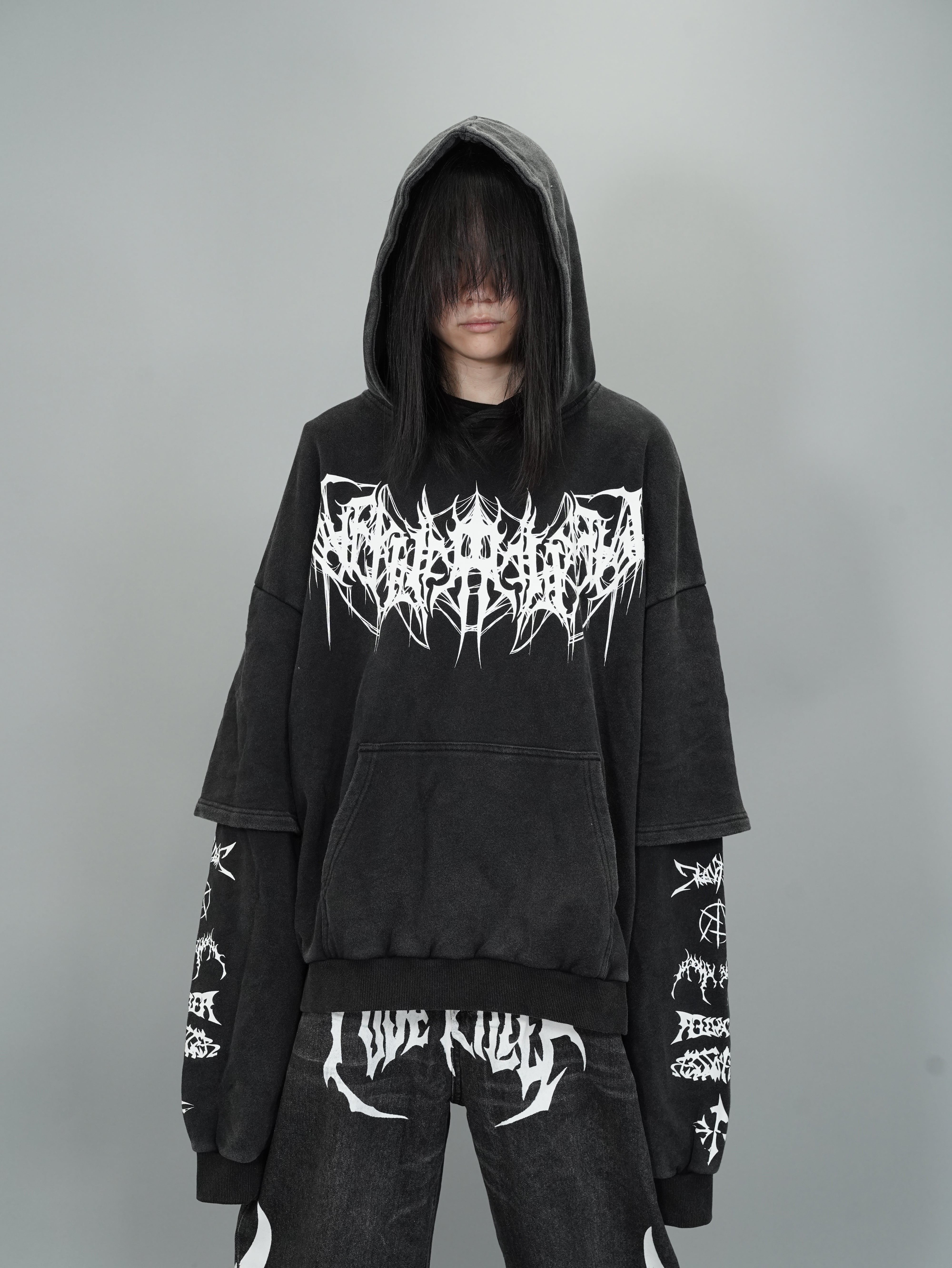 【LOVE KILLER】graphic logo layered hoodie