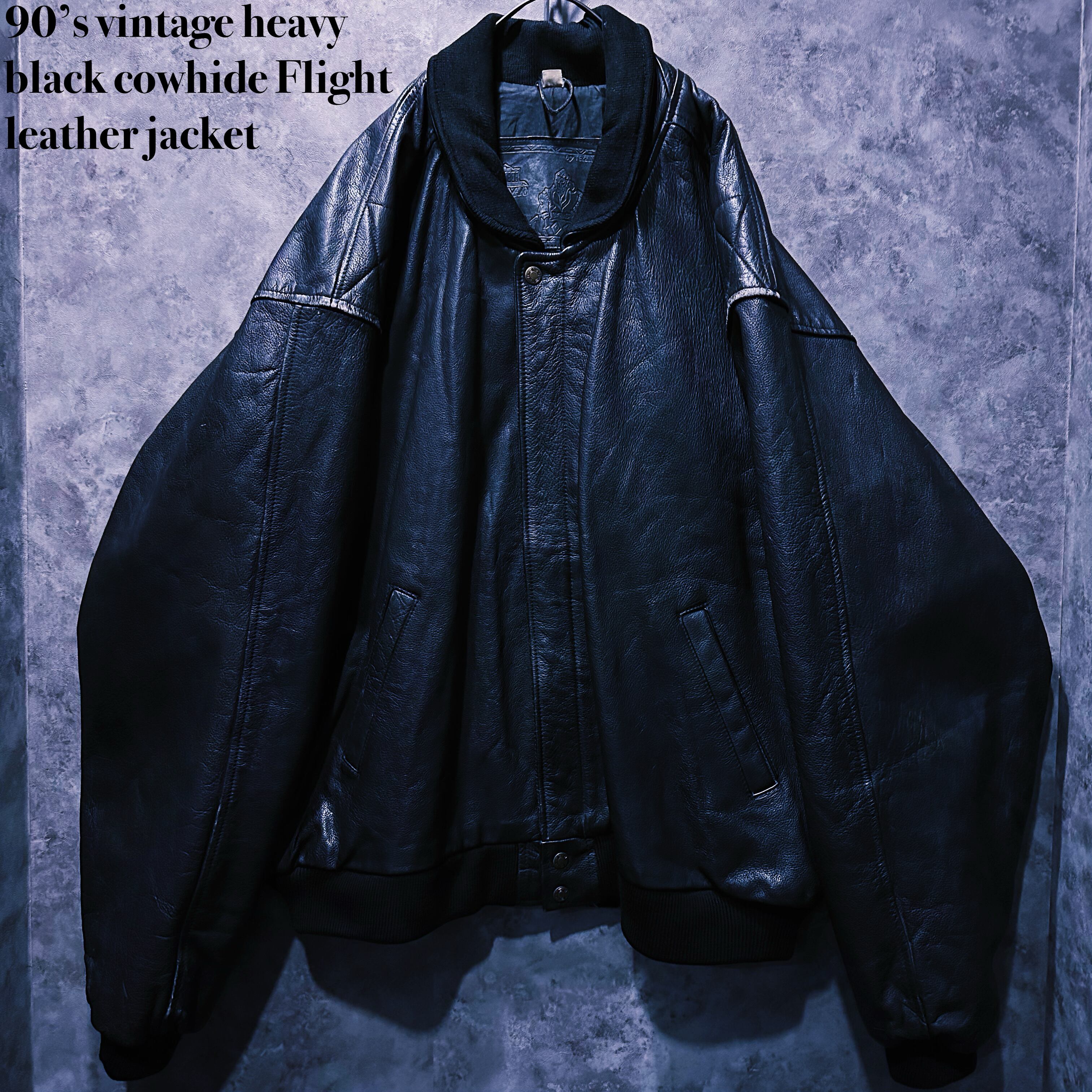 【doppio】90’s vintage heavy black cowhide Flight leather jacket