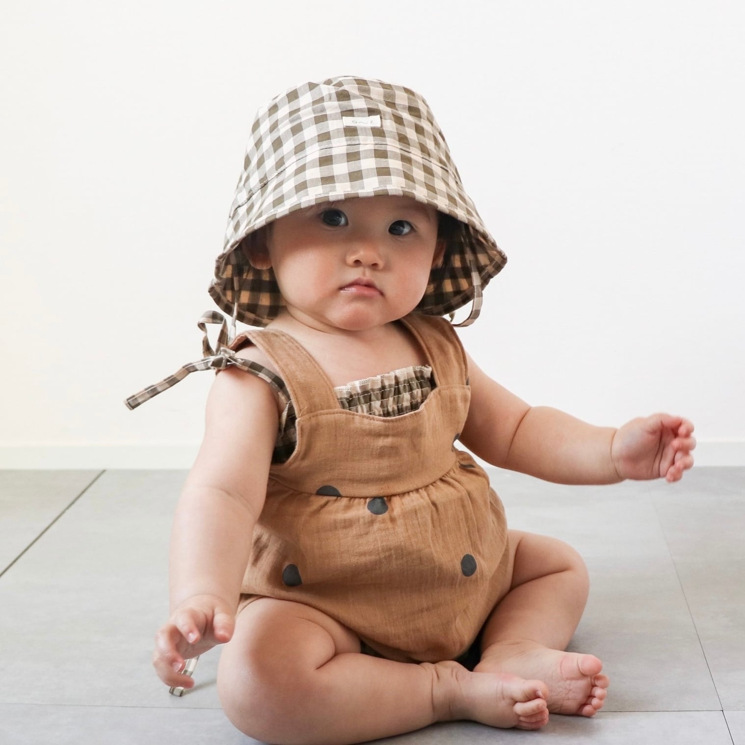 organic zoo / Olive Gingham Bucket Sun Hat      kototo