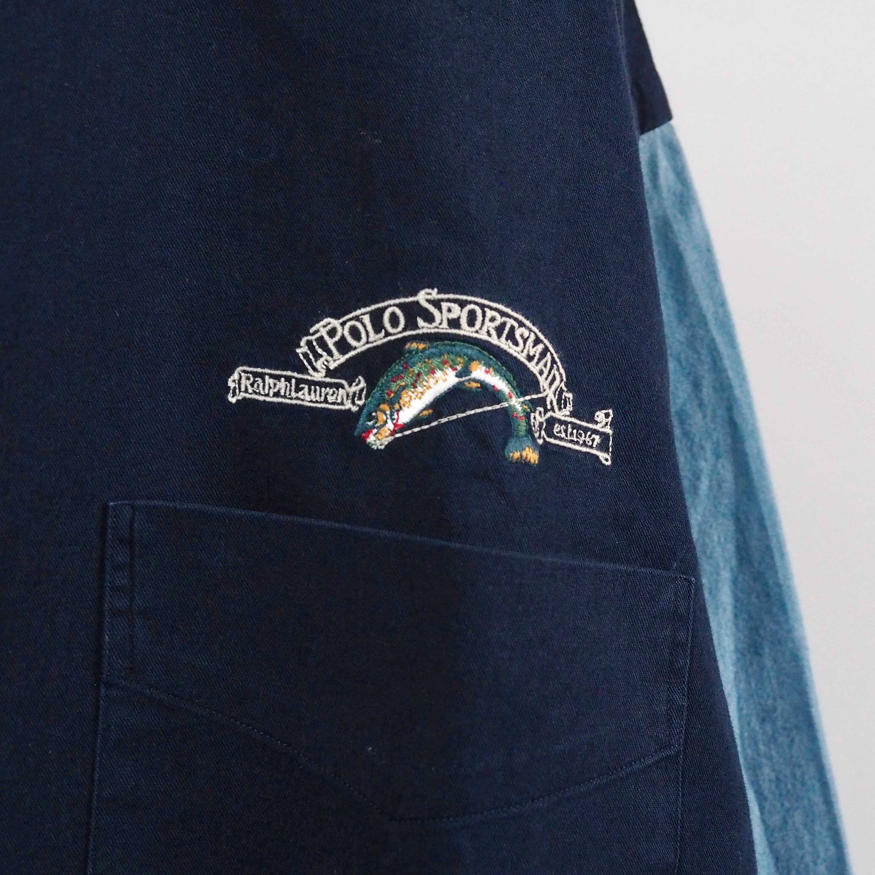 NOS】Ralph Lauren POLO SPORTSMAN twill×chambray shirt XL 90s NOS】Ralph Lauren POLO SPORTSMAN twill×chambray shirt XL 90s