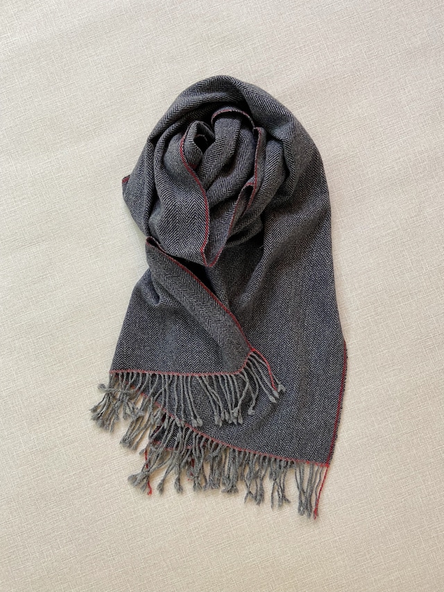 Hand-woven cashmere & lamb scarf /  手織りカシミヤラムショール　ネイビー×グレー