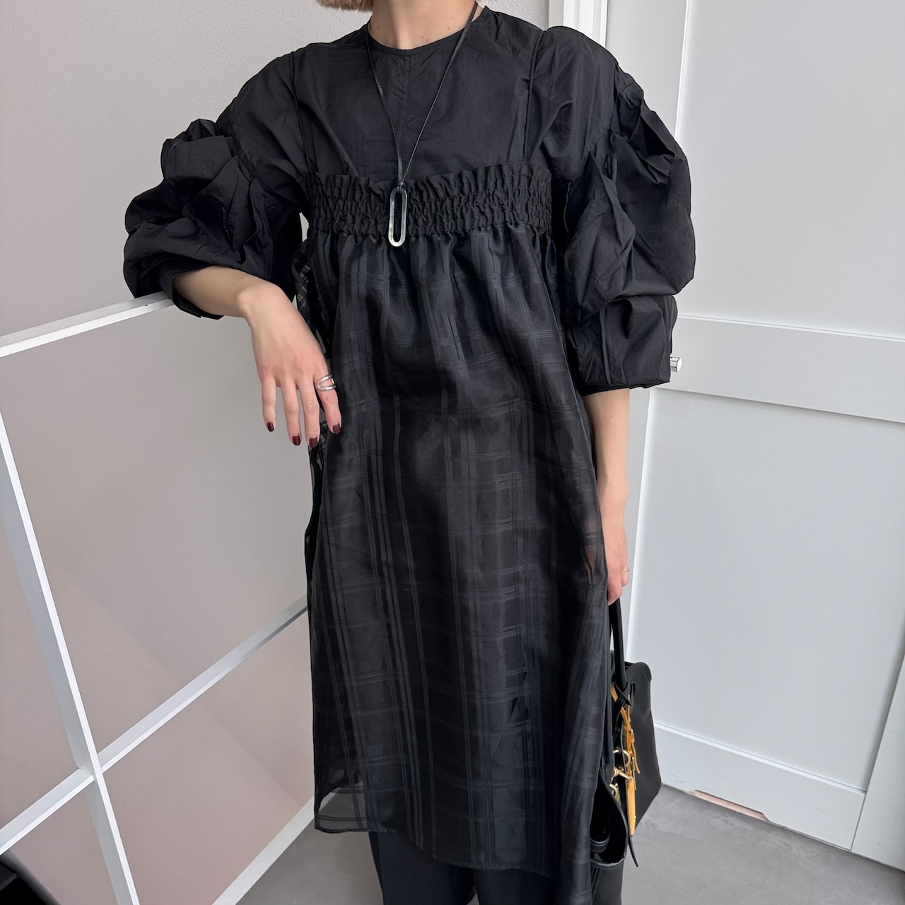 2wayシアーチェックSK/ブラック