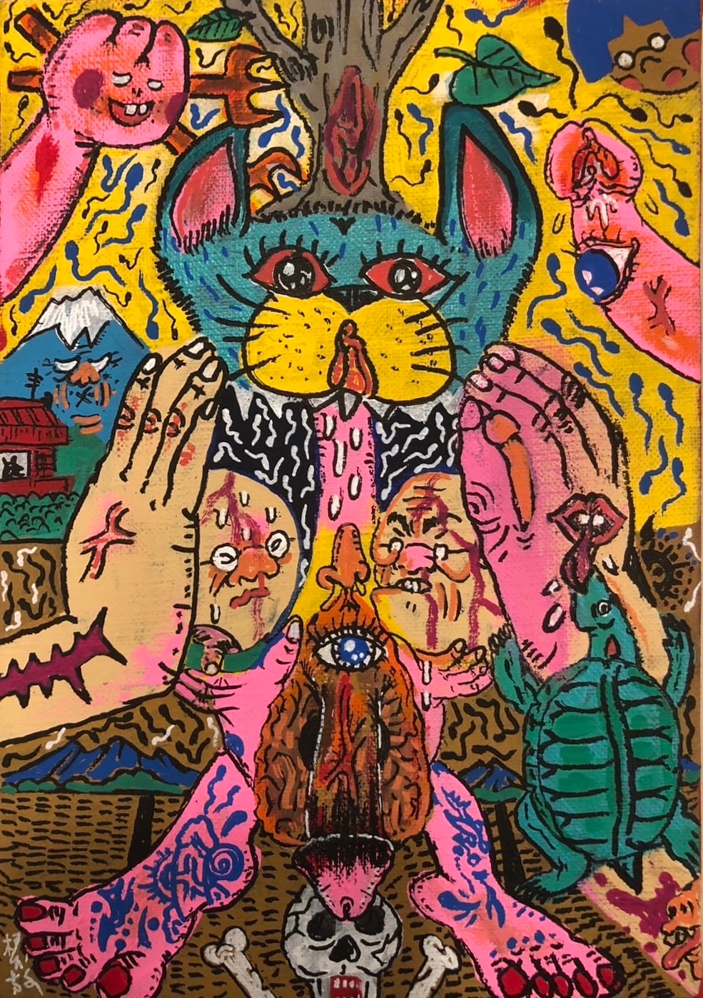 両面原画・着色ドローイングコラージュ『人生解毒波止場』B6 | 根本敬