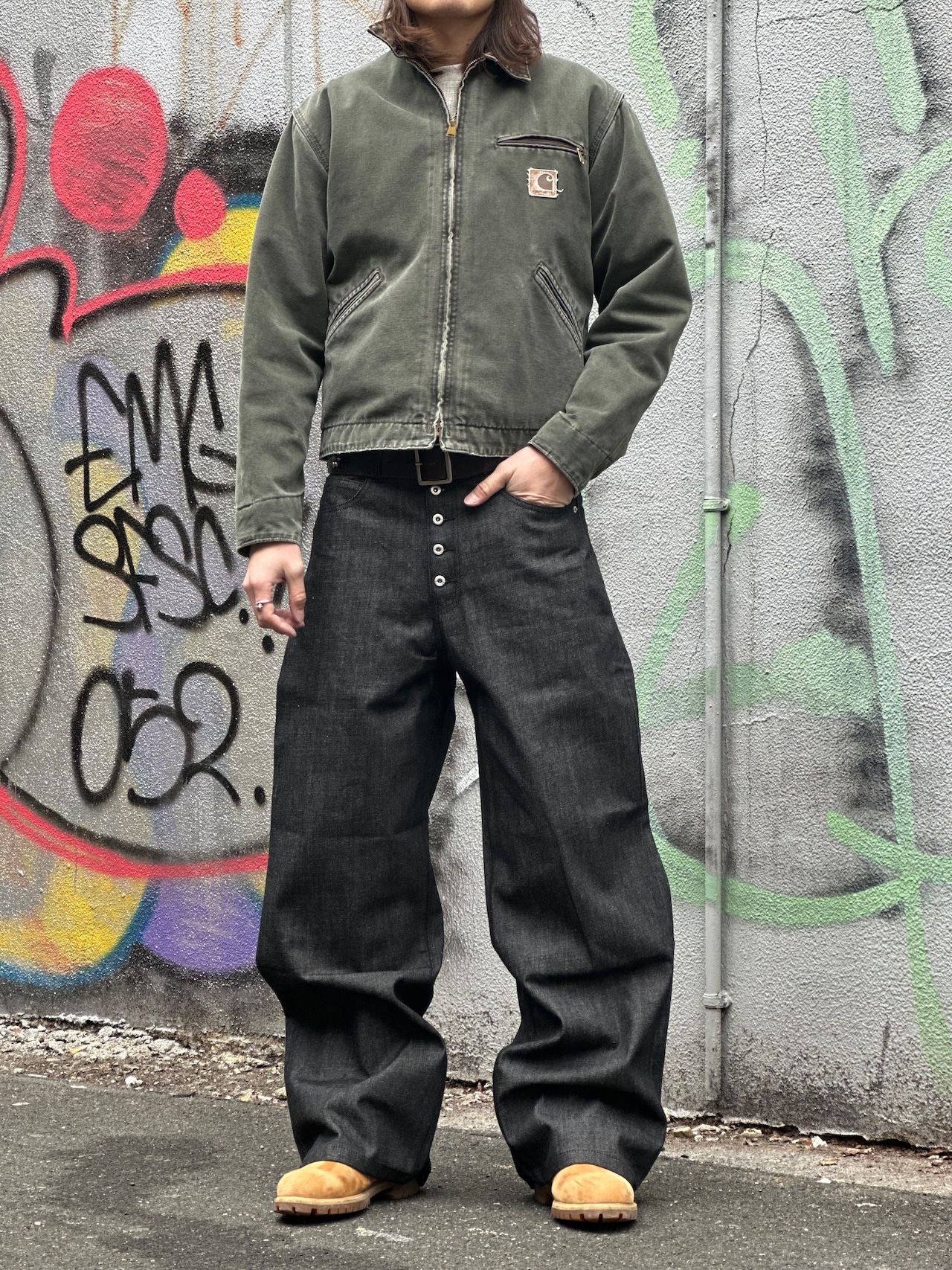 Raw Button Baggy Denim
