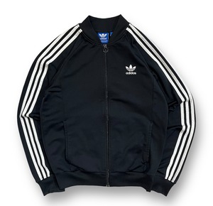 size:M程度 【 adidas 】アディダス トラックジャケット トラックジャージ 三本線 トレフォイルロゴ 黒 白 古着 古着屋 高円寺 ビンテージ n40424