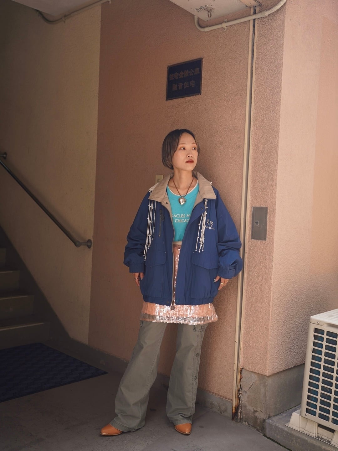 Vintage Light Outer(Navy,Star embroidery)