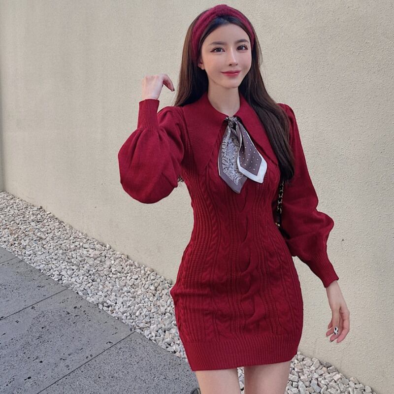 ニットセーター ドレス スカート レディーススタイルショートスタンダードウェスト ロング レトロ オータム 秋物 ウィンター 冬物 YY-ファッション38757738772