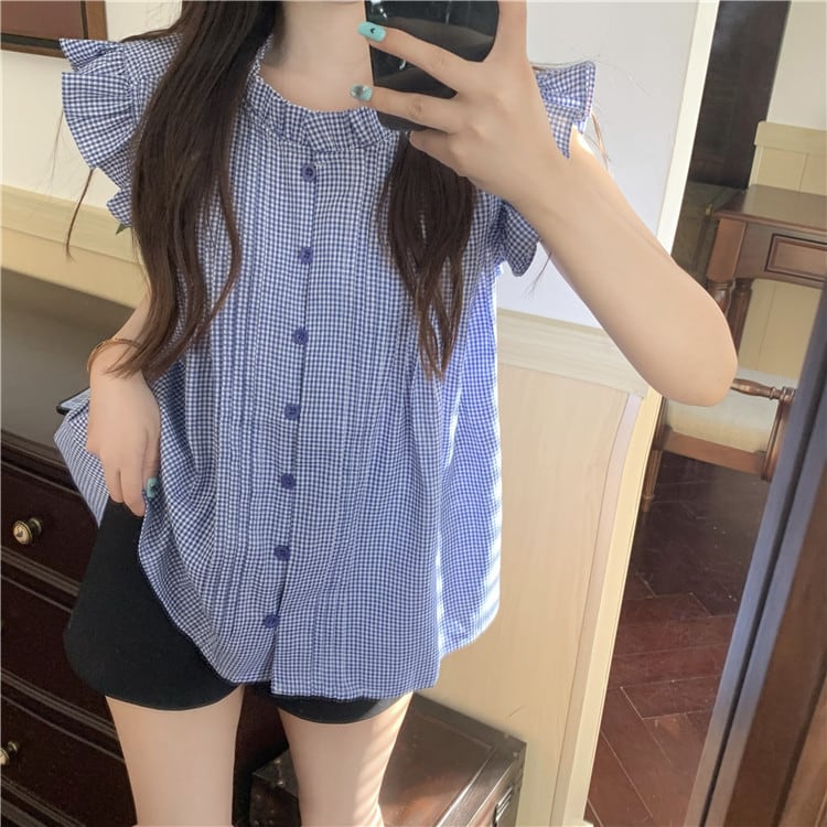 Frill sleeveless button shirt TO0582